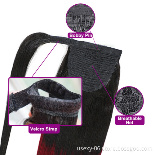 Wholesale colored 1b 30 1b 99j 100% curly virgin natural drawstring ombre extensions human hair ponytails